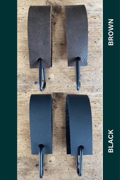 Leather Tab with Black Carabiner x 2